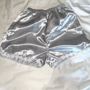Women’s Silver Satin Floral Shorts New